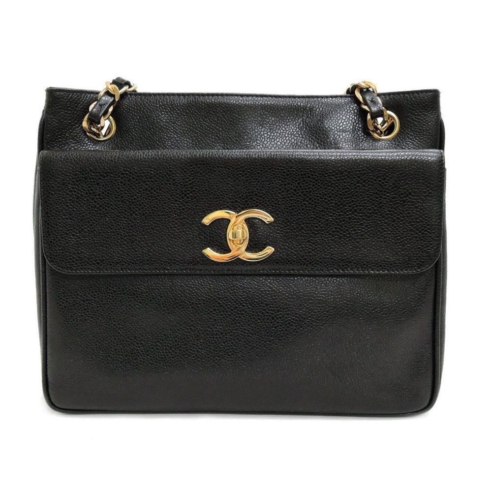 Chanel Black Leather with Gold Accent Chain Bag - Picture 2 of 9